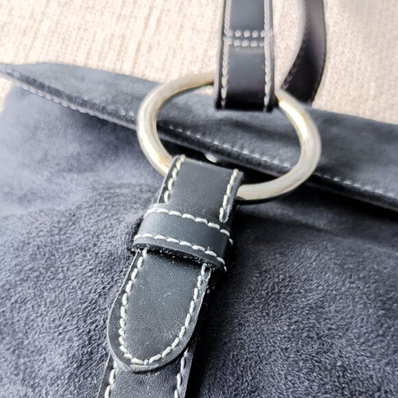 Estée Lauder Soft Black Suede Shoulder Bag Double Silver Ring Detail - Picture 5 of 8